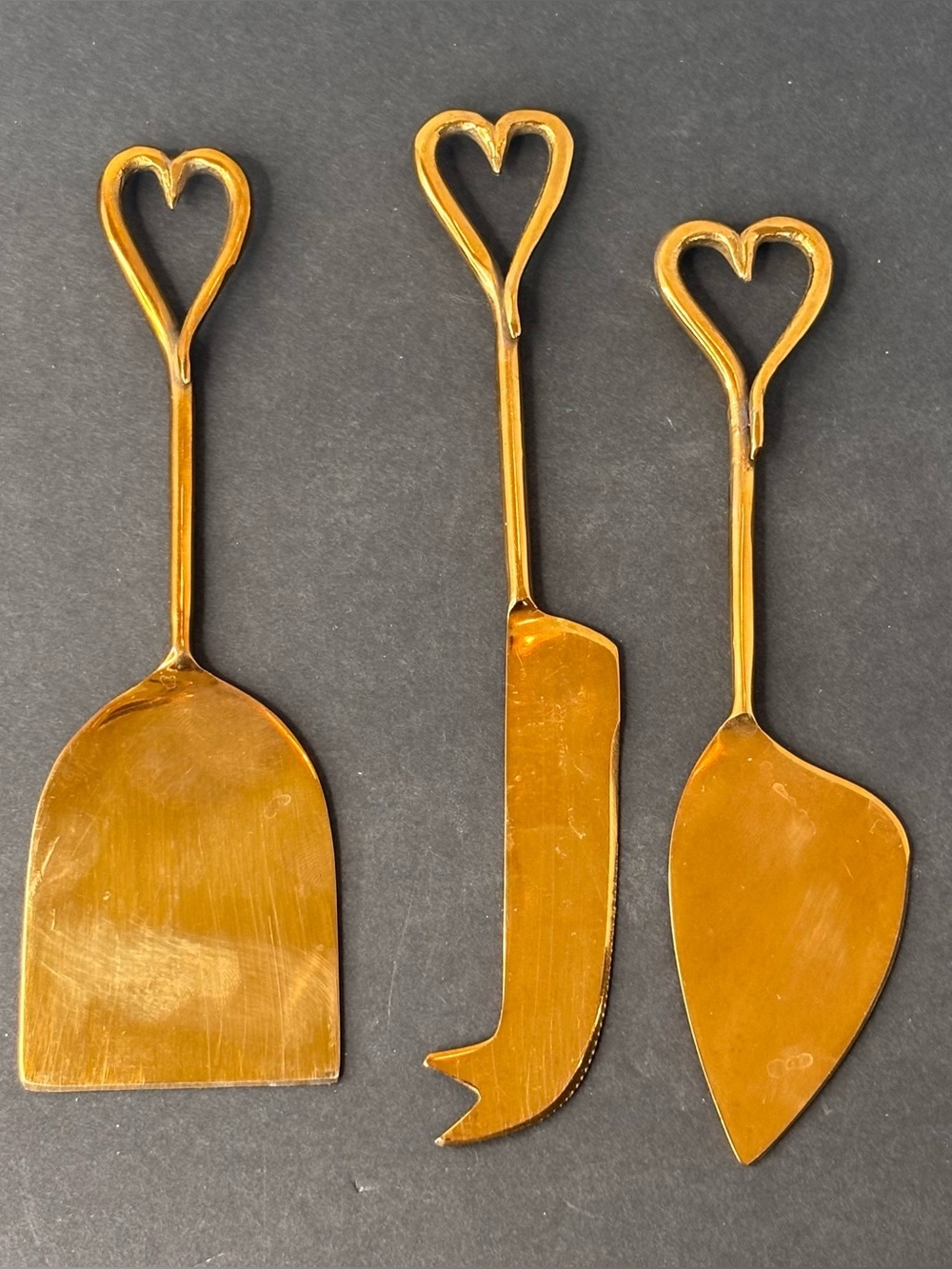 Heart Handle Gold Cheese Knife Set of 3